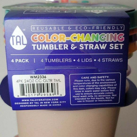 TAL Color Changing Tumbler Cups Lids Straws Reusable 4Pk 24 Oz Glitter Finish - Picture 7 of 7